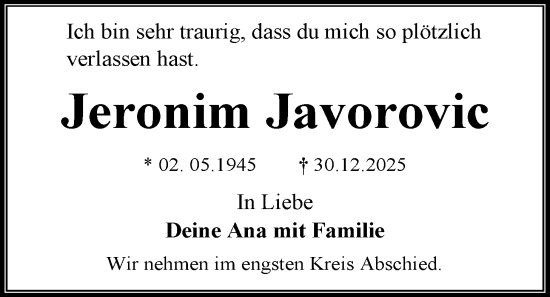 Traueranzeige von Jeronim Javorovic von OF0T