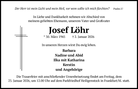 Traueranzeige von Josef Löhr von FNP