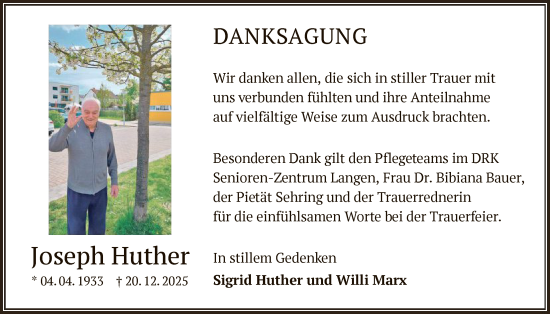 Traueranzeige von Joseph Huther von OF0W