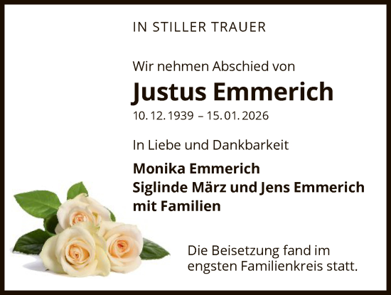 Traueranzeige von Justus Emmerich von OFHA