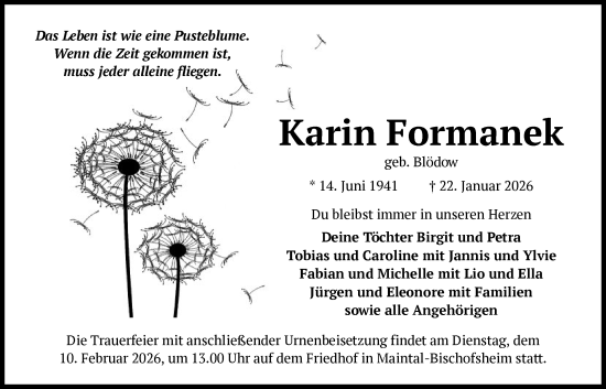 Traueranzeige von Karin Formanek von OFHA