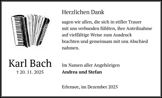 Traueranzeige von Karl Bach von OFHA