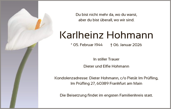 Traueranzeige von Karlheinz Hohmann von FNP