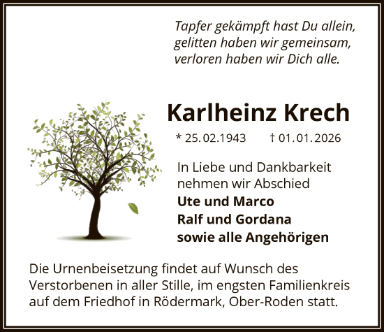 Traueranzeige von Karlheinz Krech von OF0L