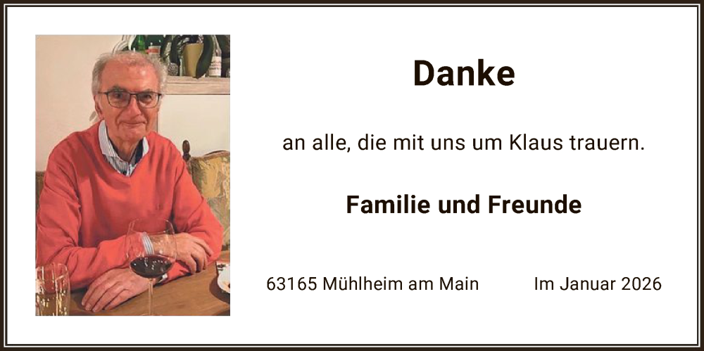  Traueranzeige für Klaus Antl vom 31.01.2026 aus OFOP