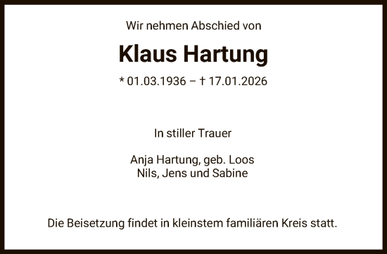 Traueranzeige von Klaus Hartung von OFOP