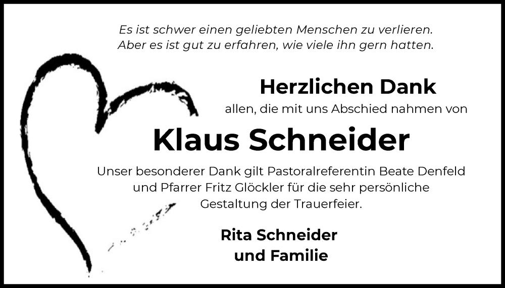  Traueranzeige für Klaus Schneider vom 24.01.2026 aus FNP