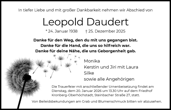 Traueranzeige von Leopold Daudert von FNP