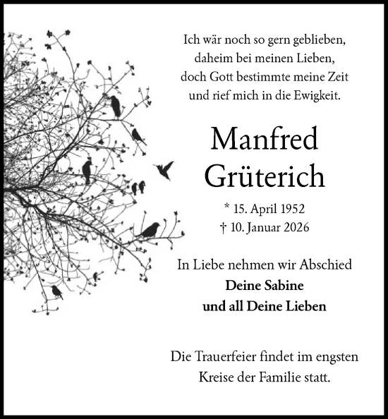 Traueranzeige von Manfred Grüterich von OFHA