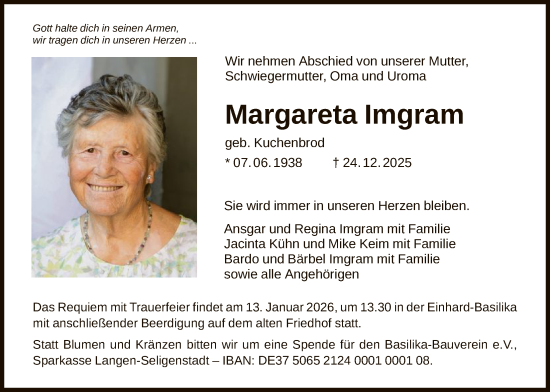 Traueranzeige von Margareta Imgram von OFOP