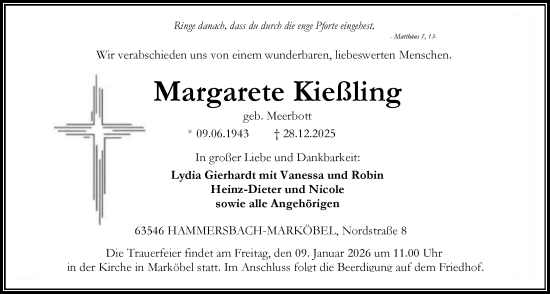 Traueranzeige von Margarete Kießling von OFHA