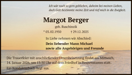 Traueranzeige von Margot Berger von OFOP