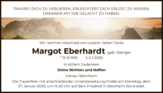 Traueranzeige von Margot Eberhardt von OFOP