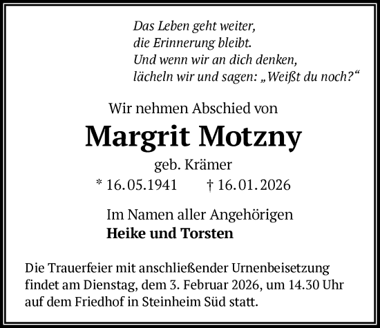 Traueranzeige von Margrit Motzny von OFOP