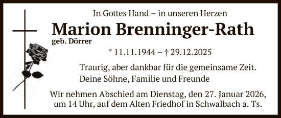 Traueranzeige von Marion Brenninger-Rath von FNP