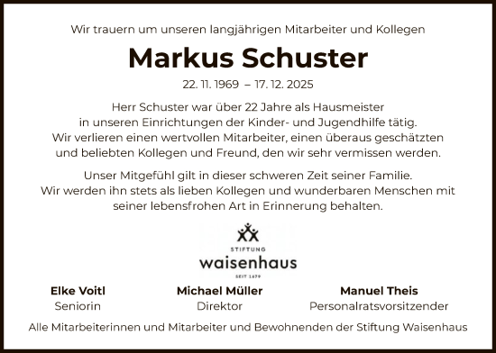 Traueranzeige von Markus Schuster von OFOP