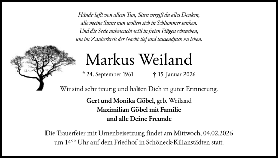 Traueranzeige von Markus Weiland von OFHA