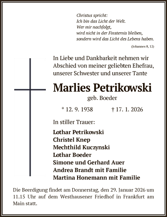 Traueranzeige von Marlies Petrikowski von FNP