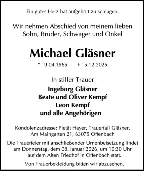 Traueranzeige von Michael Gläsner von OFOP