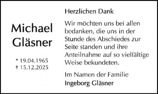 Traueranzeige von Michael Gläsner von OFOP