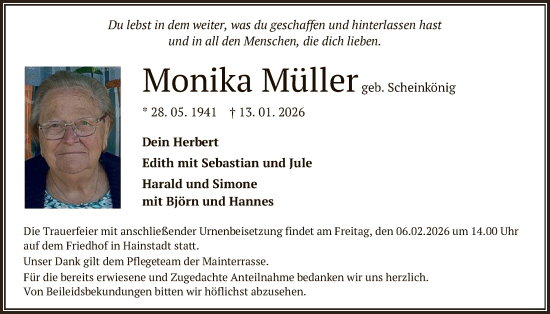 Traueranzeige von Monika Müller von OF0L