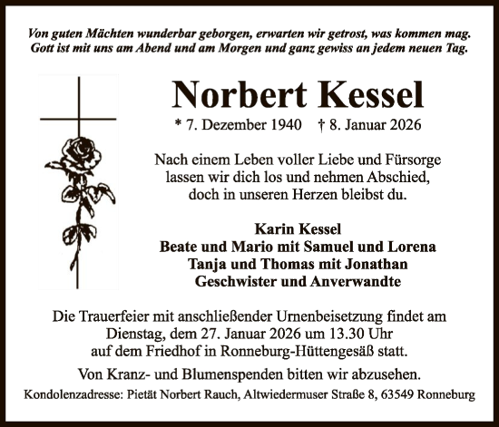 Traueranzeige von Norbert Kessel von OFHA