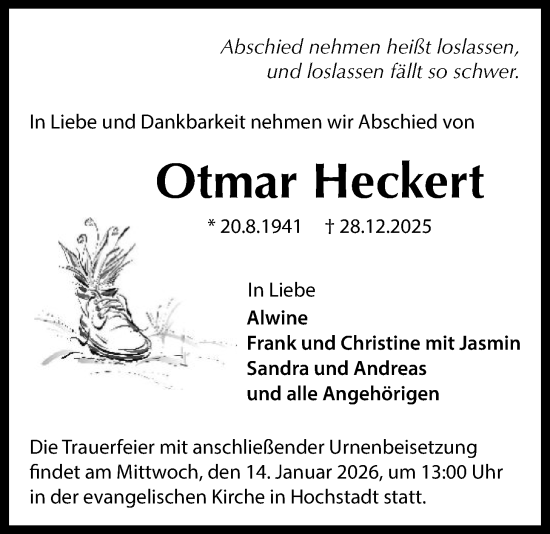 Traueranzeige von Otmar Heckert von OFHA