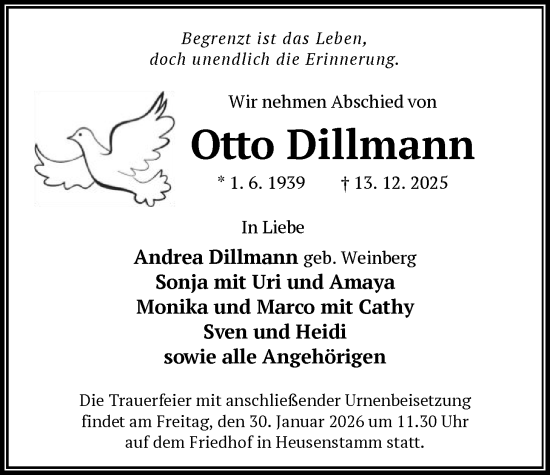 Traueranzeige von Otto Dillmann von OF0T