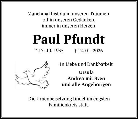 Traueranzeige von Paul Pfundt von FNP