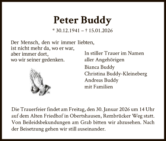 Traueranzeige von Peter Buddy von OF0T