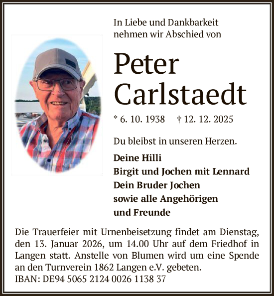 Traueranzeige von Peter Carlstaedt von OF0W