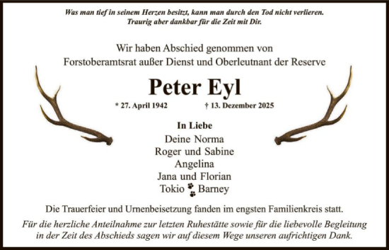 Traueranzeige von Peter Eyl von OFHA