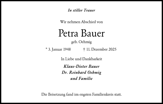 Traueranzeige von Petra Bauer von OFHA