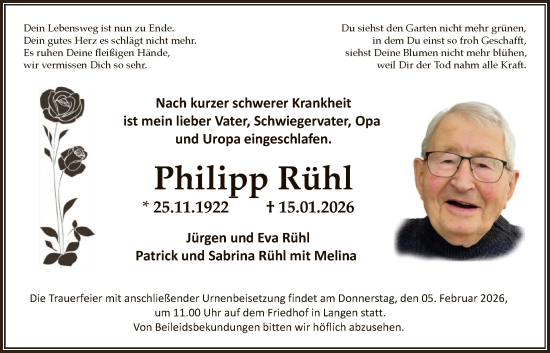 Traueranzeige von Philipp Rühl von OFOP
