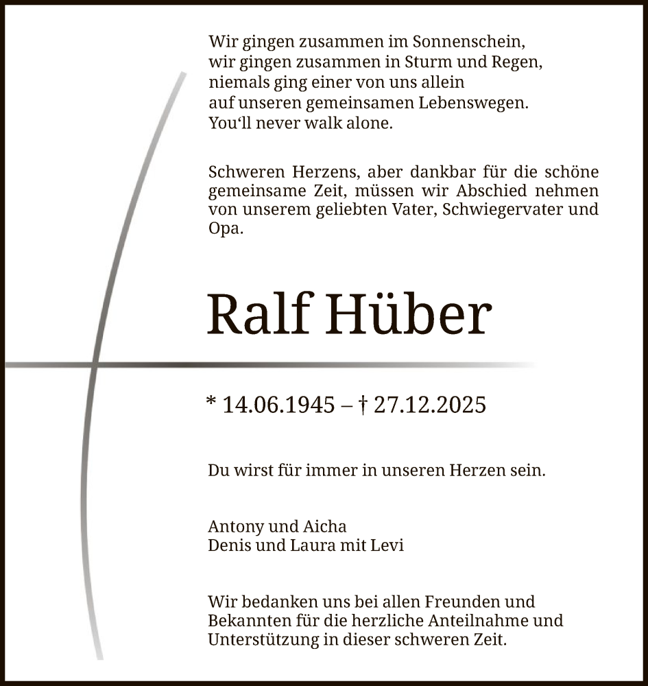  Traueranzeige für Ralf Hüber vom 24.01.2026 aus OFOP