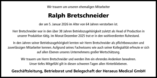Traueranzeige von Ralph Bretschneider von FNP