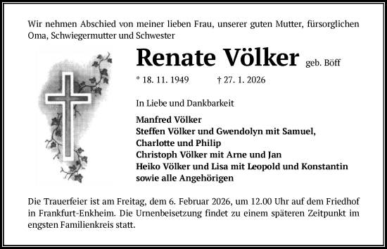 Traueranzeige von Renate Völker von BOWO