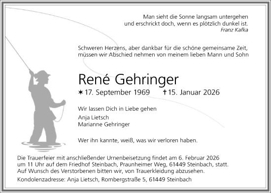 Traueranzeige von René Gehringer von FNP