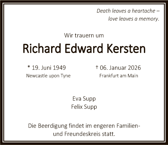 Traueranzeige von Richard Edward Kersten von FNP