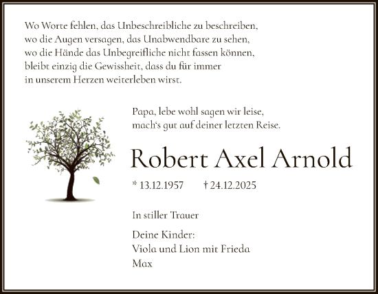 Traueranzeige von Robert Axel Arnold von FNP