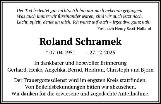 Traueranzeige von Roland Schramek von OFOP