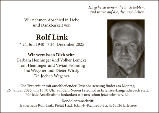 Traueranzeige von Rolf Link von OFHA