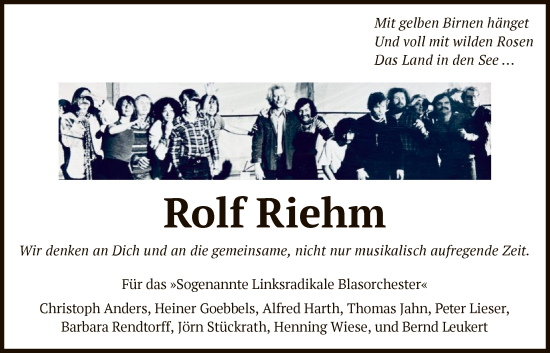 Traueranzeige von Rolf Riehm von FNPFNP
