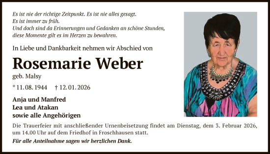 Traueranzeige von Rosemarie Weber von OF0L
