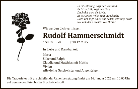 Traueranzeige von Rudolf Hammerschmidt von OFHA
