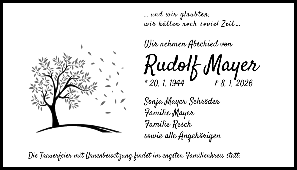  Traueranzeige für Rudolf Mayer vom 24.01.2026 aus OF0L