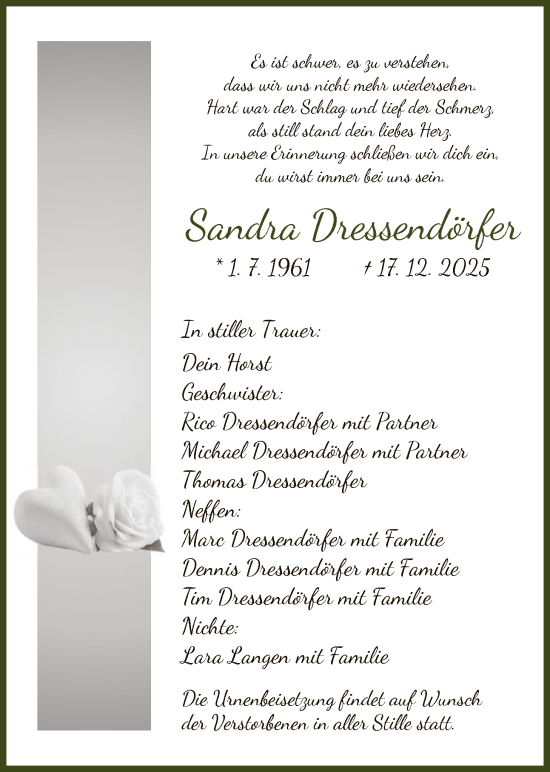 Traueranzeige von Sandra Dressendörfer von OF0W
