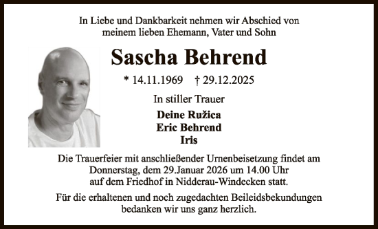 Traueranzeige von Sascha Behrend von OFHA
