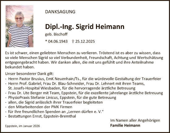 Traueranzeige von Sigrid Heimann von FNP