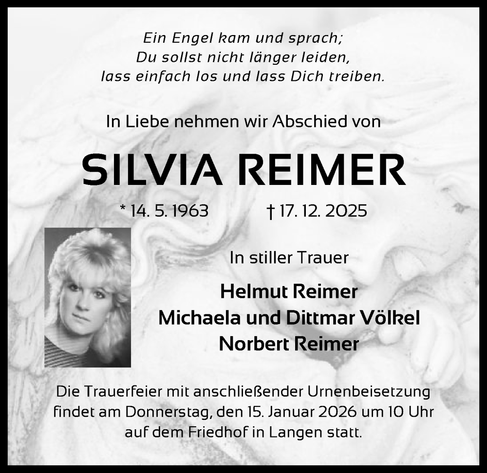  Traueranzeige für Silvia Reimer vom 10.01.2026 aus OF0W